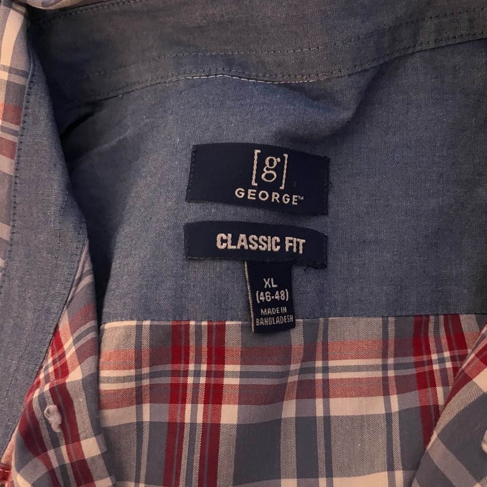 George Men's Plaid button down Shirt - Red, Blue, and White XL 46-48